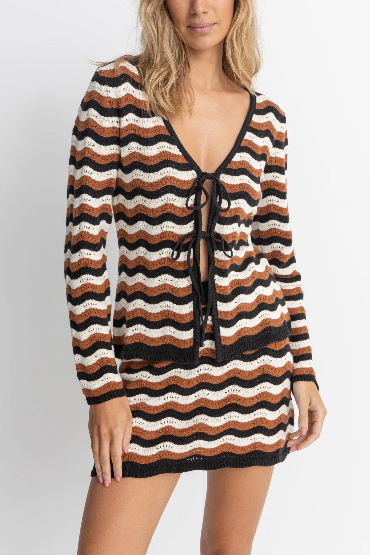 Rhythm - Venice Knit Long Sleeve Tie Front Top - Larx