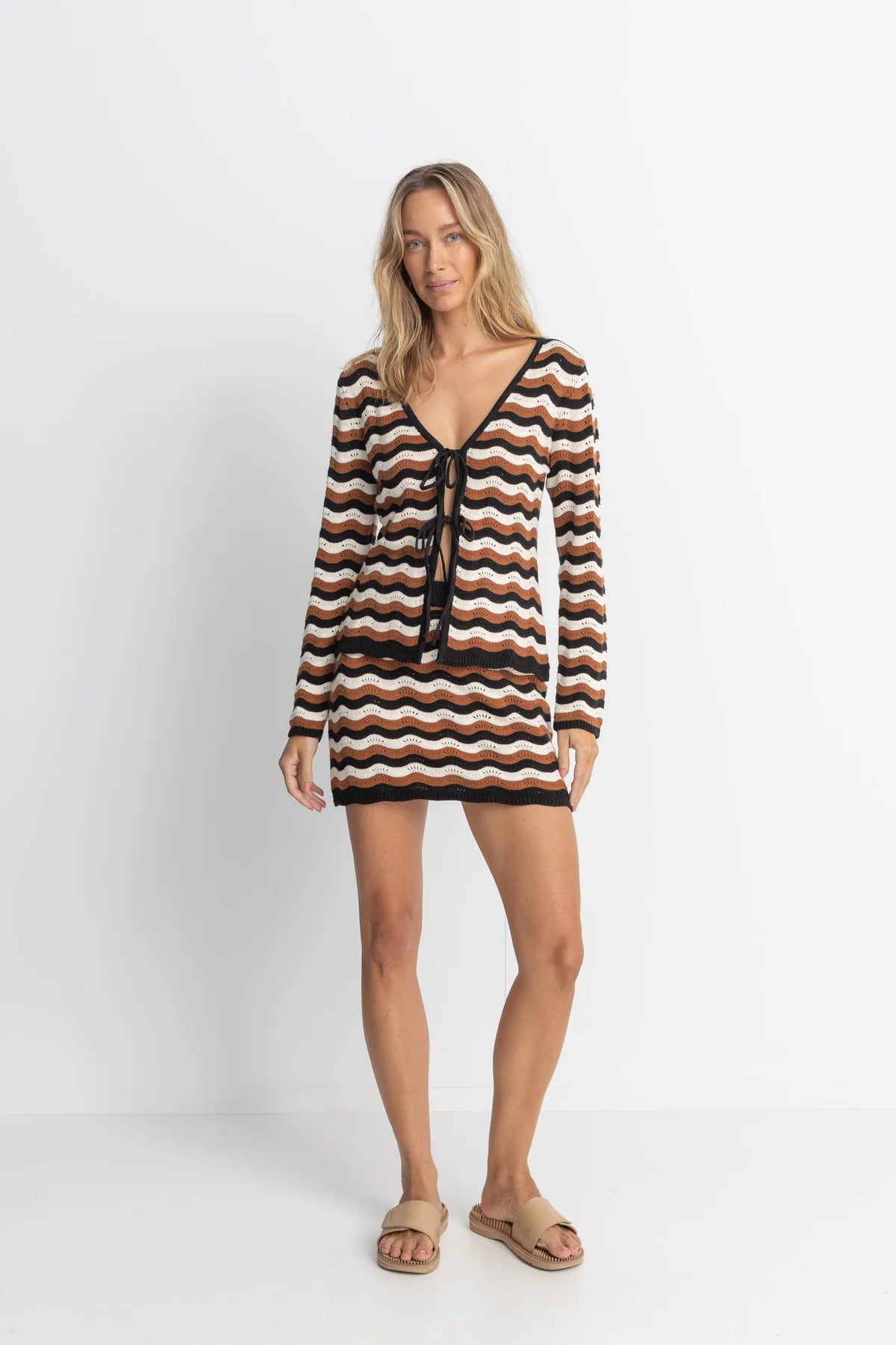 Rhythm - Venice Knit Long Sleeve Tie Front Top - Larx