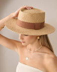 Island Ribbon Straw Boater Hat