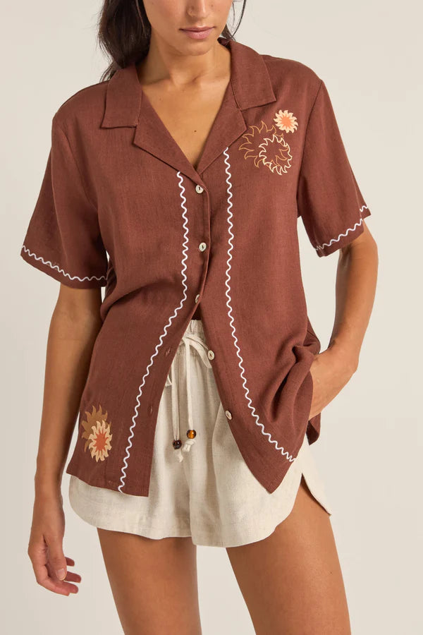 Rhythm - Solis Embroidered Short Sleeve Shirt - Larx