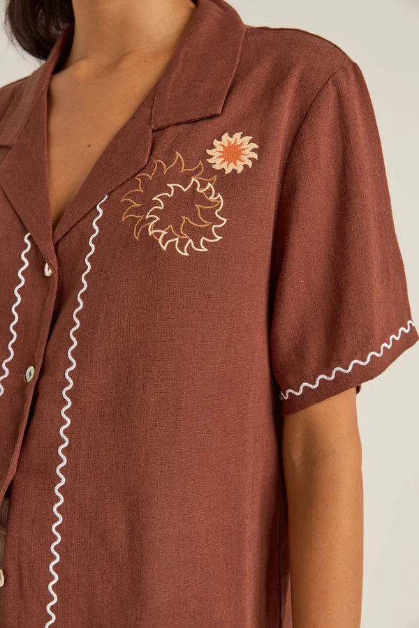 Rhythm - Solis Embroidered Short Sleeve Shirt - Larx