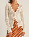 Rhythm - Seashell Long Sleeve Tie Front Top - Larx