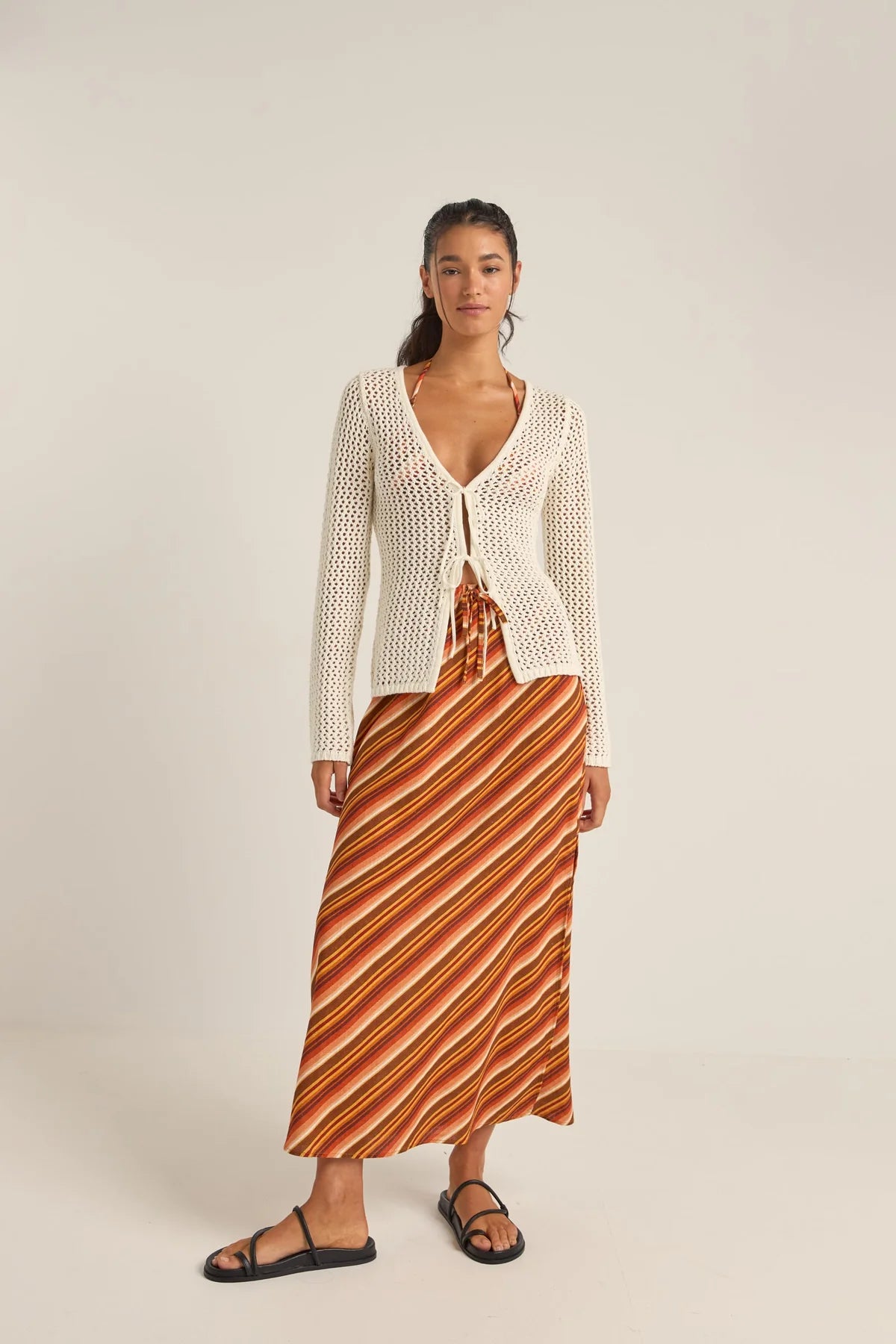 Rhythm - Seashell Long Sleeve Tie Front Top - Larx