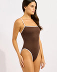 Seafolly - Beach Bound Square Neck One Piece Dark Chocolate