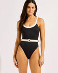 Seafolly - Bandwave Belted Retro Tank One Piece Black