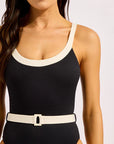 Seafolly - Bandwave Belted Retro Tank One Piece Black