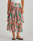 Sass - Malia Frill Layer Skirt Pink Green Paisley