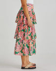 Sass - Malia Frill Layer Skirt Pink Green Paisley