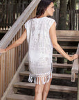 La Sculpte - Crochet Tassels Kaftan Dress White