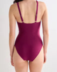 La Sculpte - Tummy Control Squre Neck Textured One Piece Swimsuit Berry
