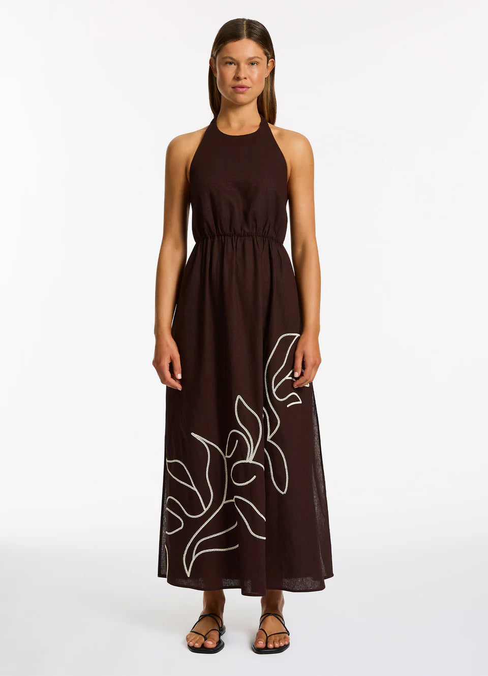 Jets - Dahlia Palm Embroidered Maxi Dress - Larx