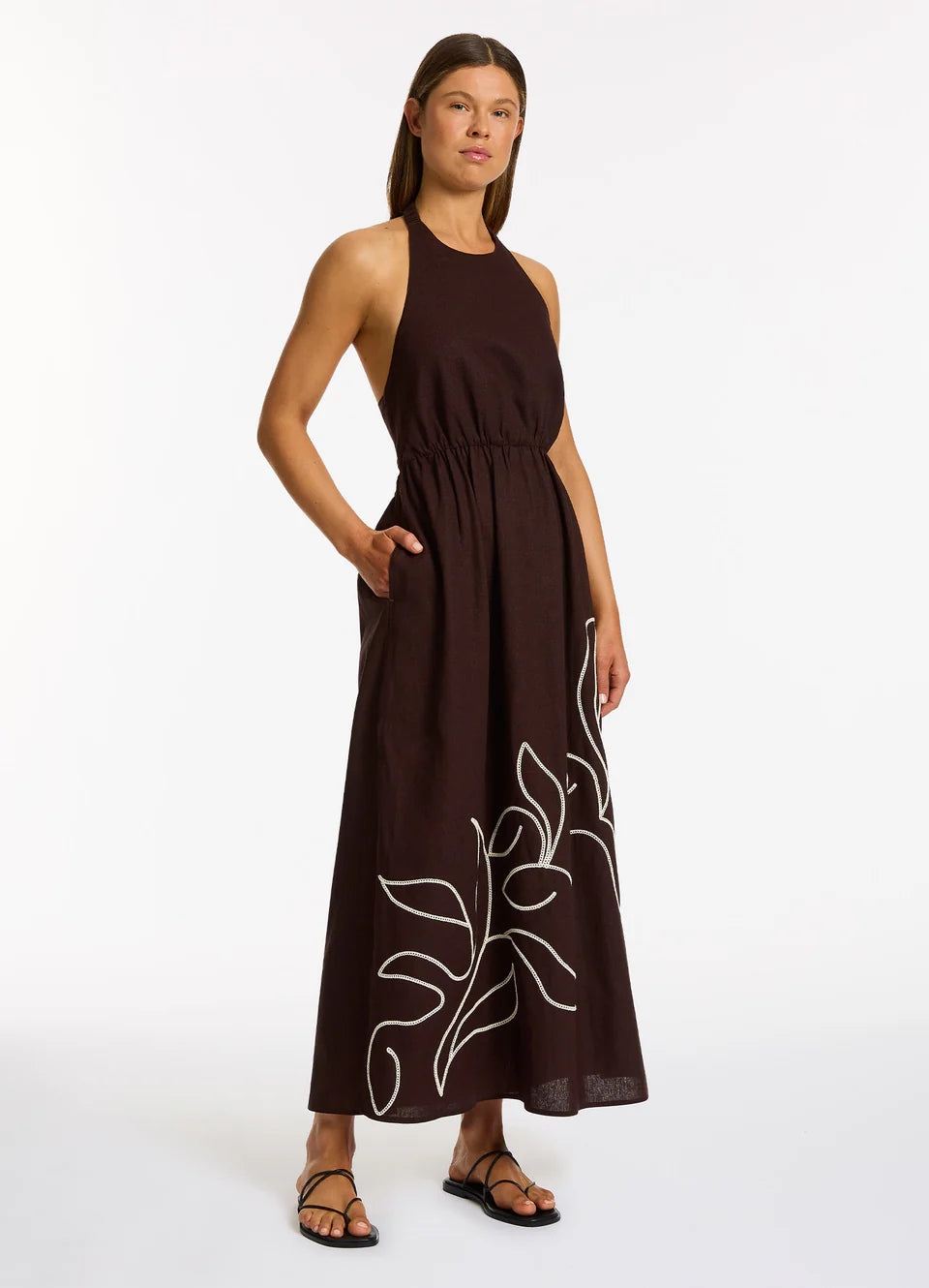 Jets - Dahlia Palm Embroidered Maxi Dress - Larx