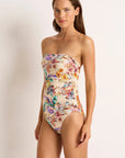 Monte & Lou - Tropical Delight Ruched Bandeau One Piece - Larx
