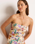 Monte & Lou - Tropical Delight Ruched Bandeau One Piece - Larx