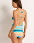 Monte & Lou - Hermosa Plunge Cross Back One Piece - Larx