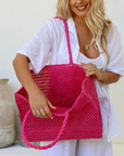 Free Spirit - Raffia Crochet beach Bag Fushcia