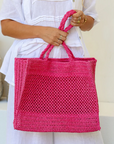 Free Spirit - Raffia Crochet beach Bag Fushcia