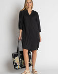 LulaLife - Shayna Button Dress in Black
