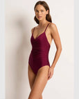 Monte & Lou - Lustre Gathered Front One Piece - Larx