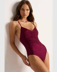 Monte & Lou - Lustre Gathered Front One Piece - Larx