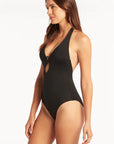Sea Level - Essentials Keyhole Halter One Piece - Larx