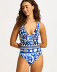 Seafolly - Corfu Deep V Neck One Piece