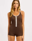 Seafolly - Beach Bound Retro Boyleg One Piece Dark Chocolate