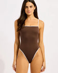 Seafolly - Beach Bound Square Neck One Piece Dark Chocolate