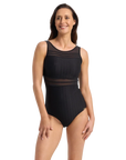 Jantzen - Sky High Mesh High Neck Mastectomy One Piece Black