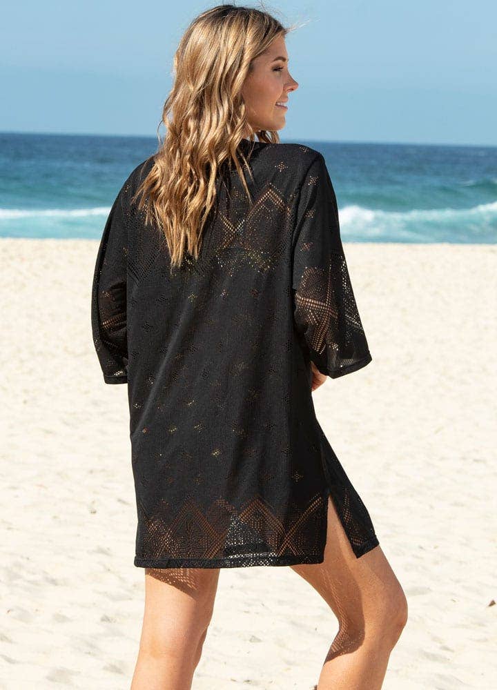 LaSculpte - Patterned Drawcord Kaftan Dress Black