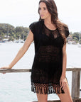 La Sculpte - Crochet Tassels Kaftan Dress Black