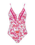 Olympia - White/Magenta Lace Up One Piece