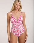 Olympia - White/Magenta Lace Up One Piece
