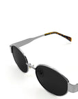 Round Silver Metal Oval Sunglasses in Black