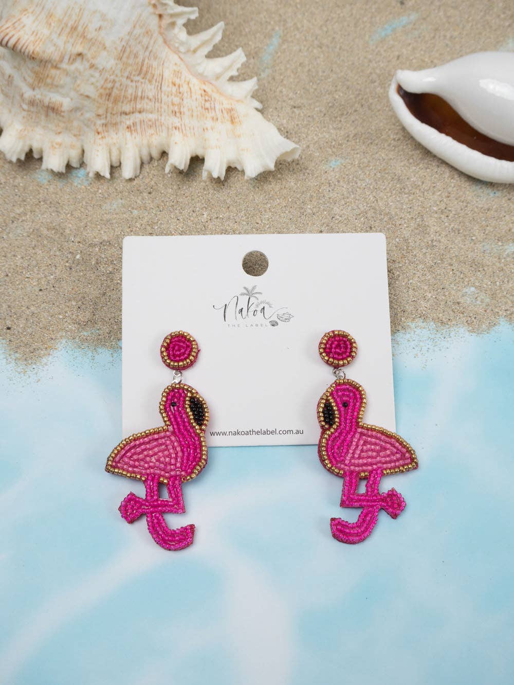Flamingo Beaded Earrings - Hot Pink