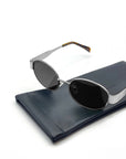 Round Silver Metal Oval Sunglasses in Black