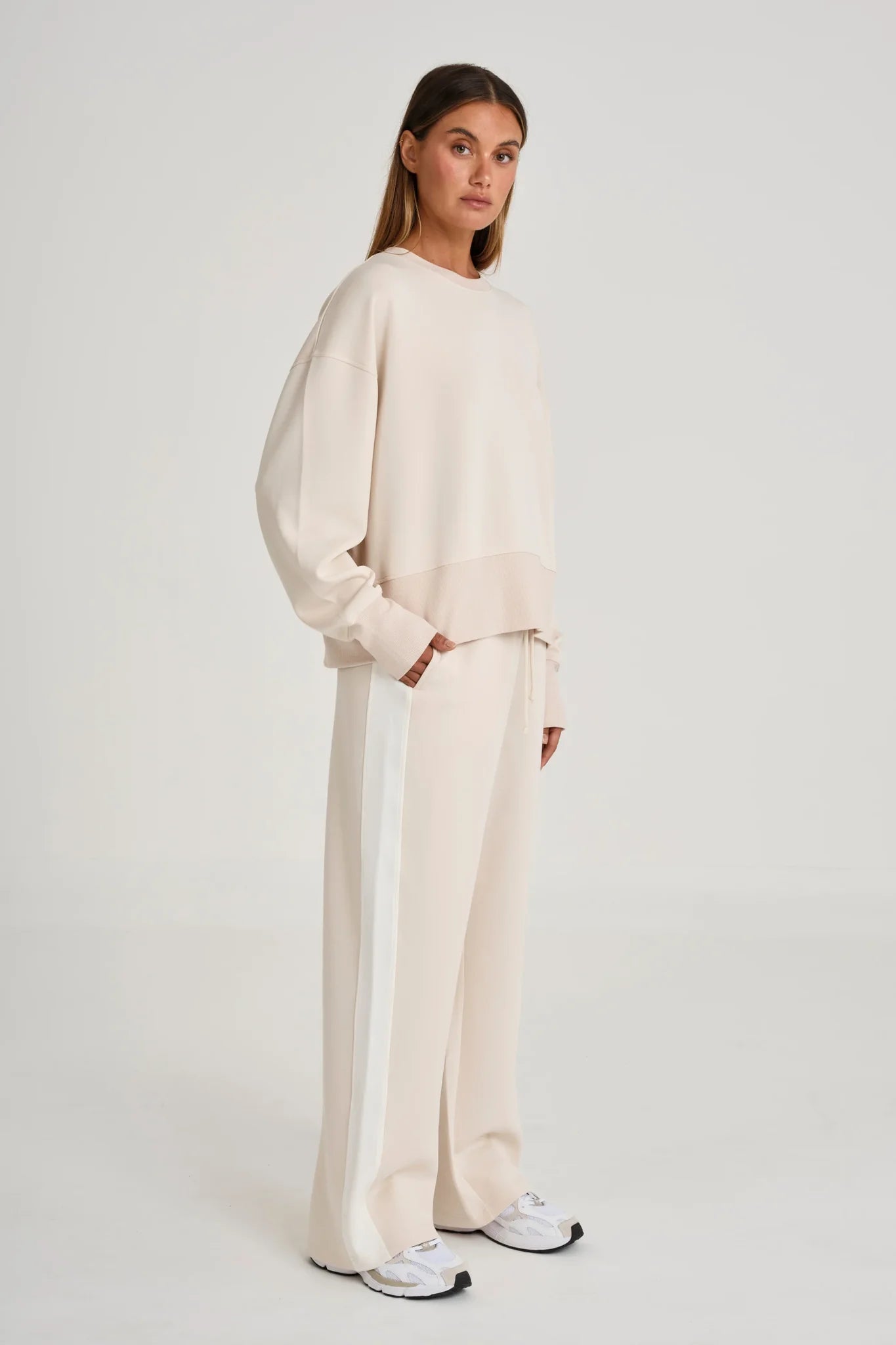All Fenix - Soft Luxury Contrast Wide Leg Track Pant Clay