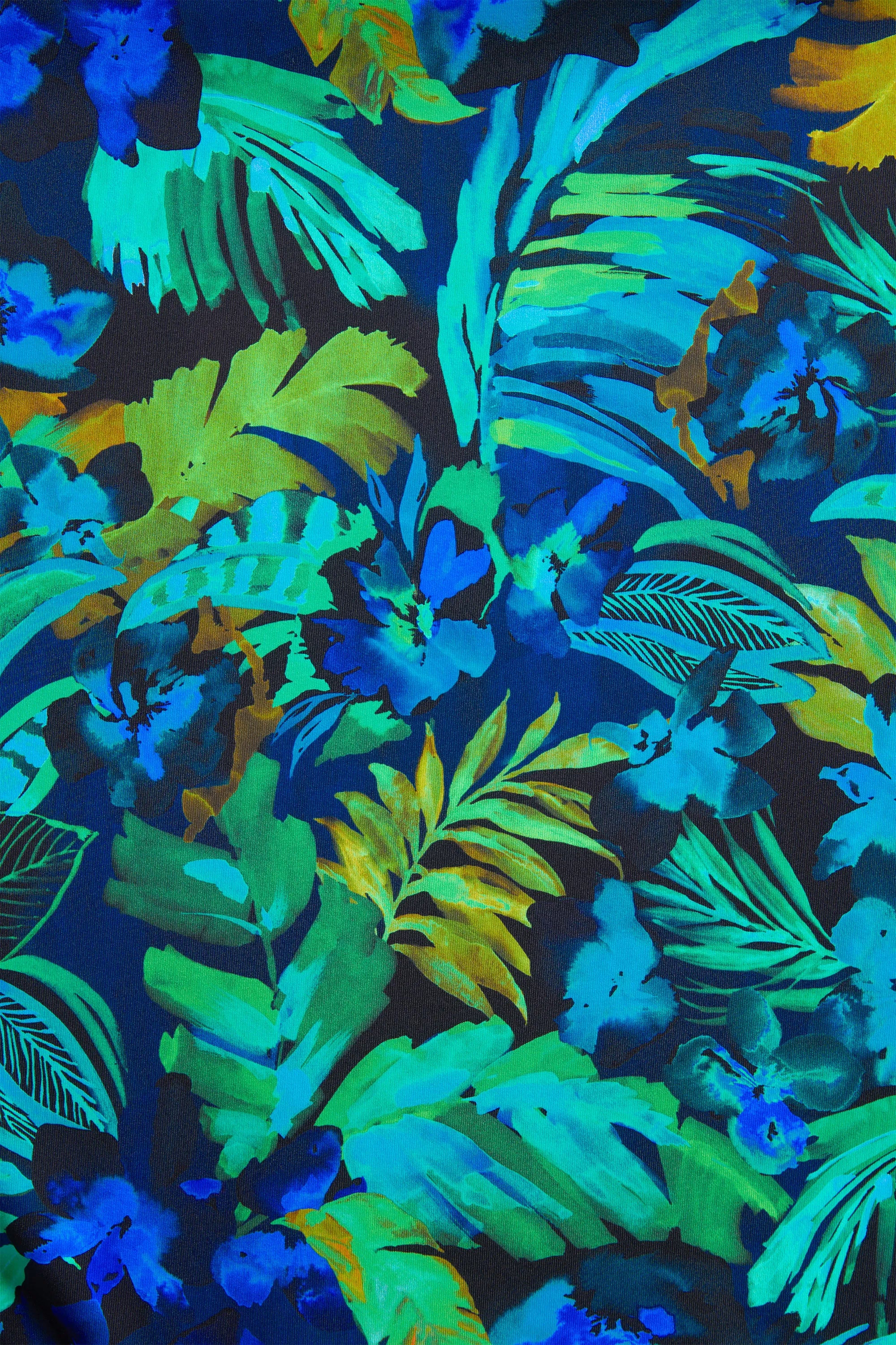 Colorful green and blue tropical leaf pattern for one piece womens swimwear style Watermist by Jantzen