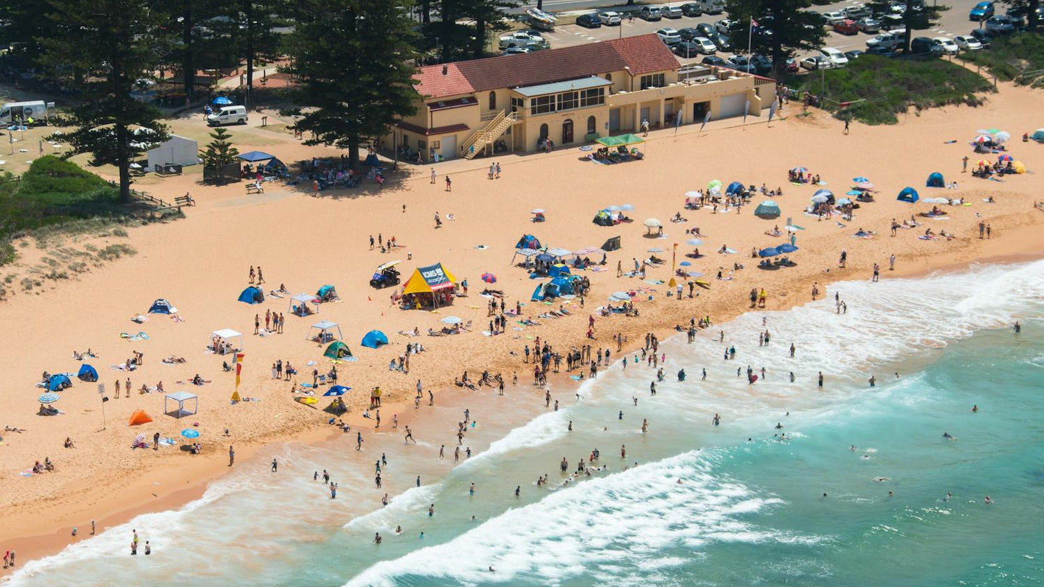 Newport Beach NSW Australia summer day people in water