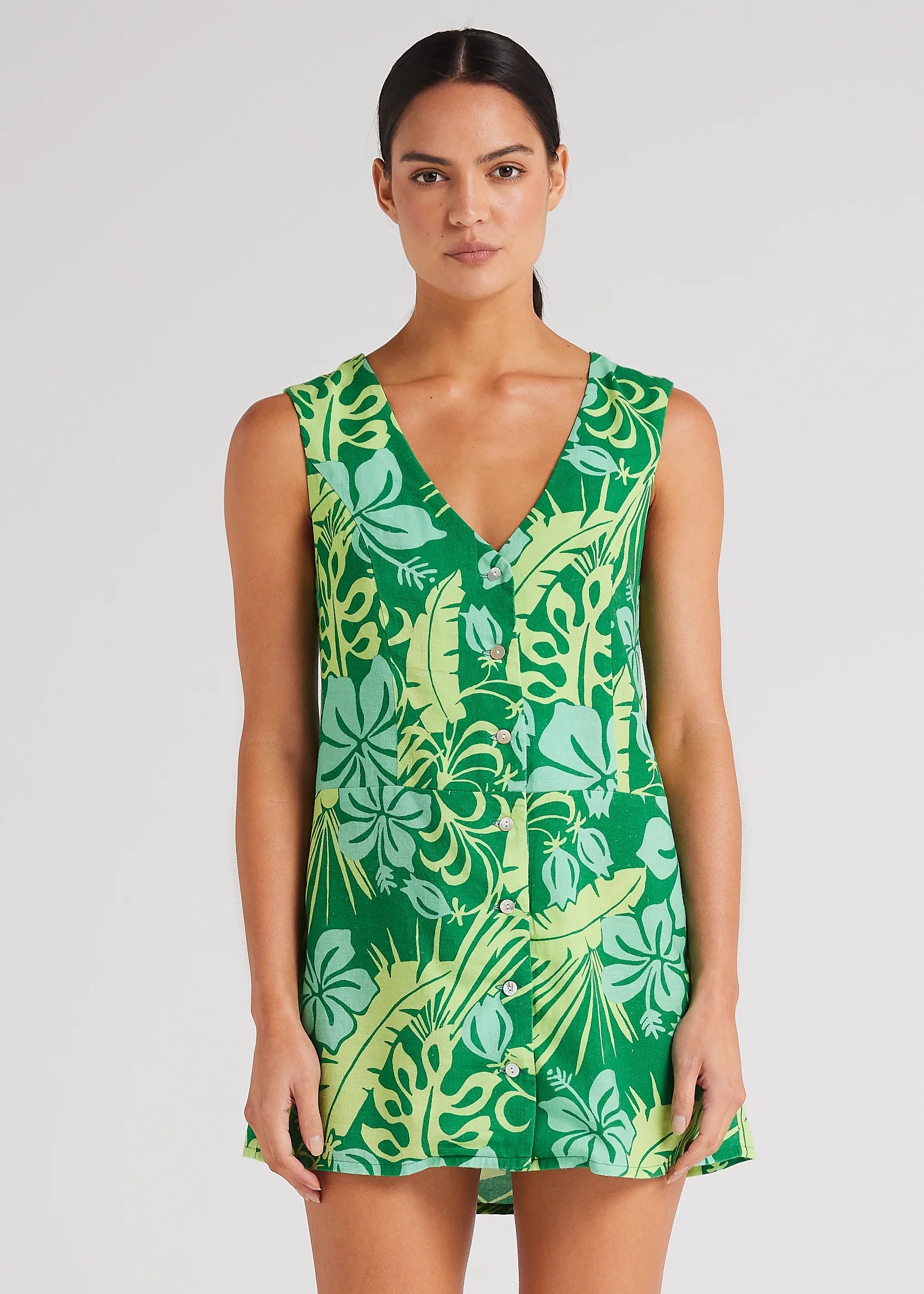 Poolside Paradiso - Tahiti V Button Up Dress - Leaf