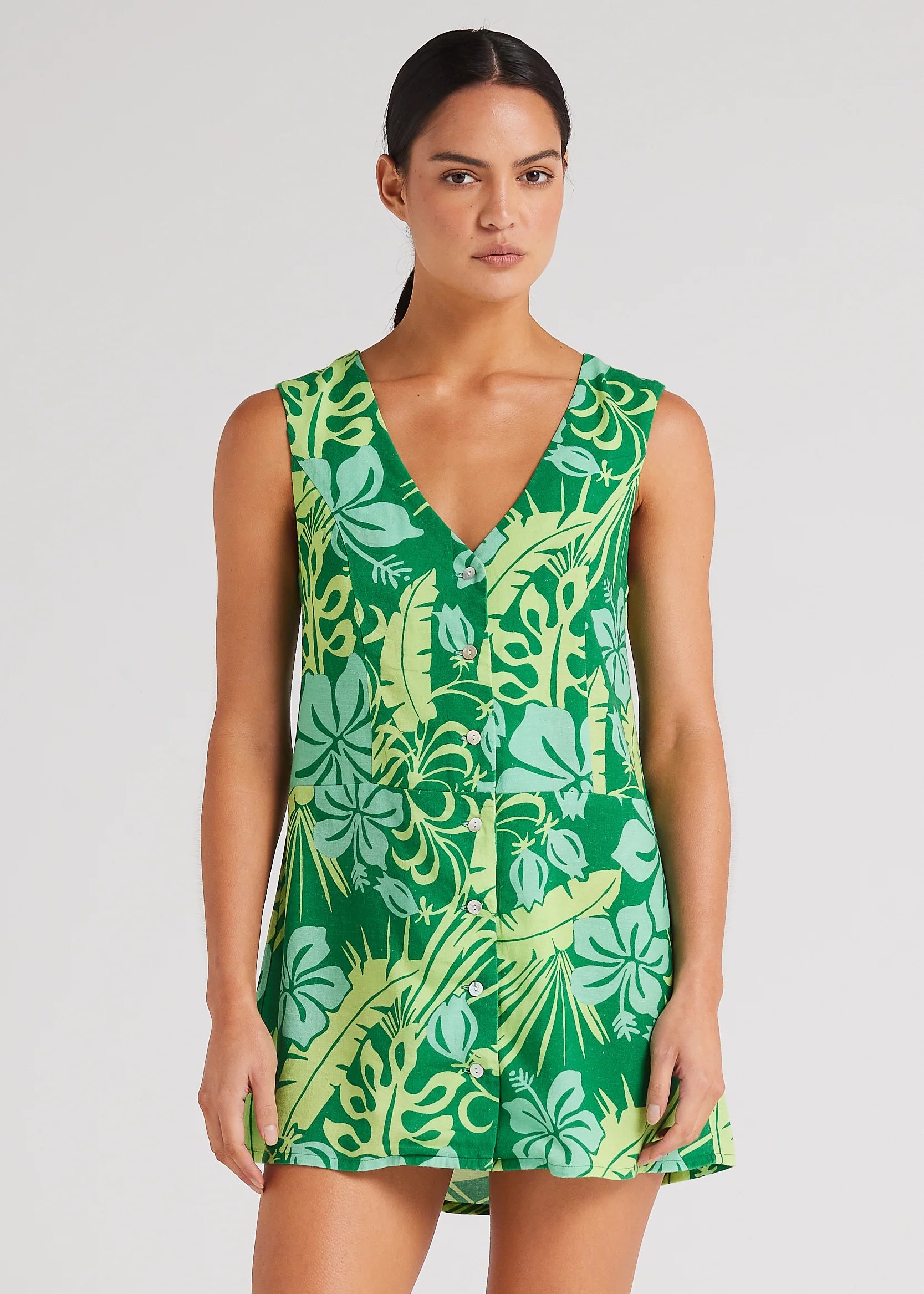 Poolside Paradiso - Tahiti V Button Up Dress - Leaf