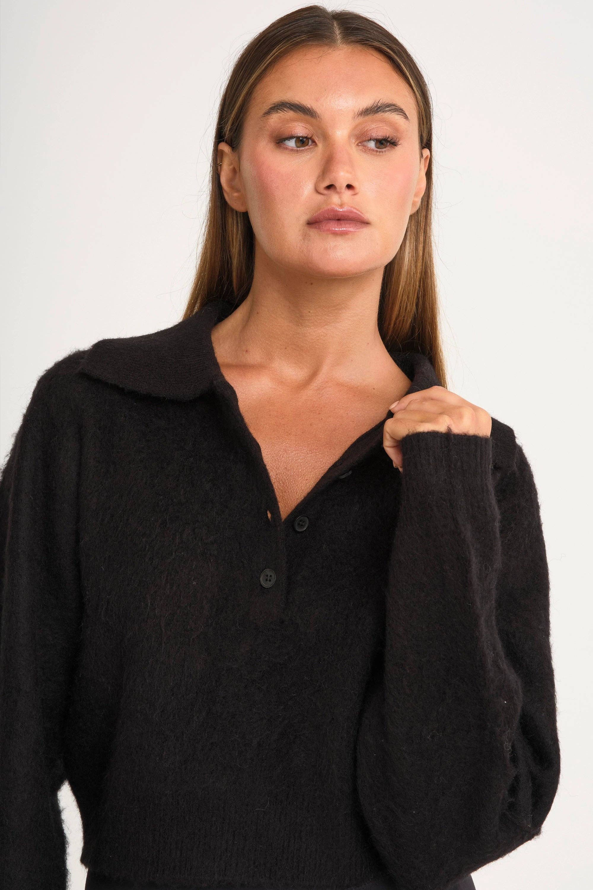 All Fenix - 1/2 Button Polo Knit Black