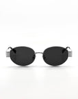 Round Silver Metal Oval Sunglasses in Black