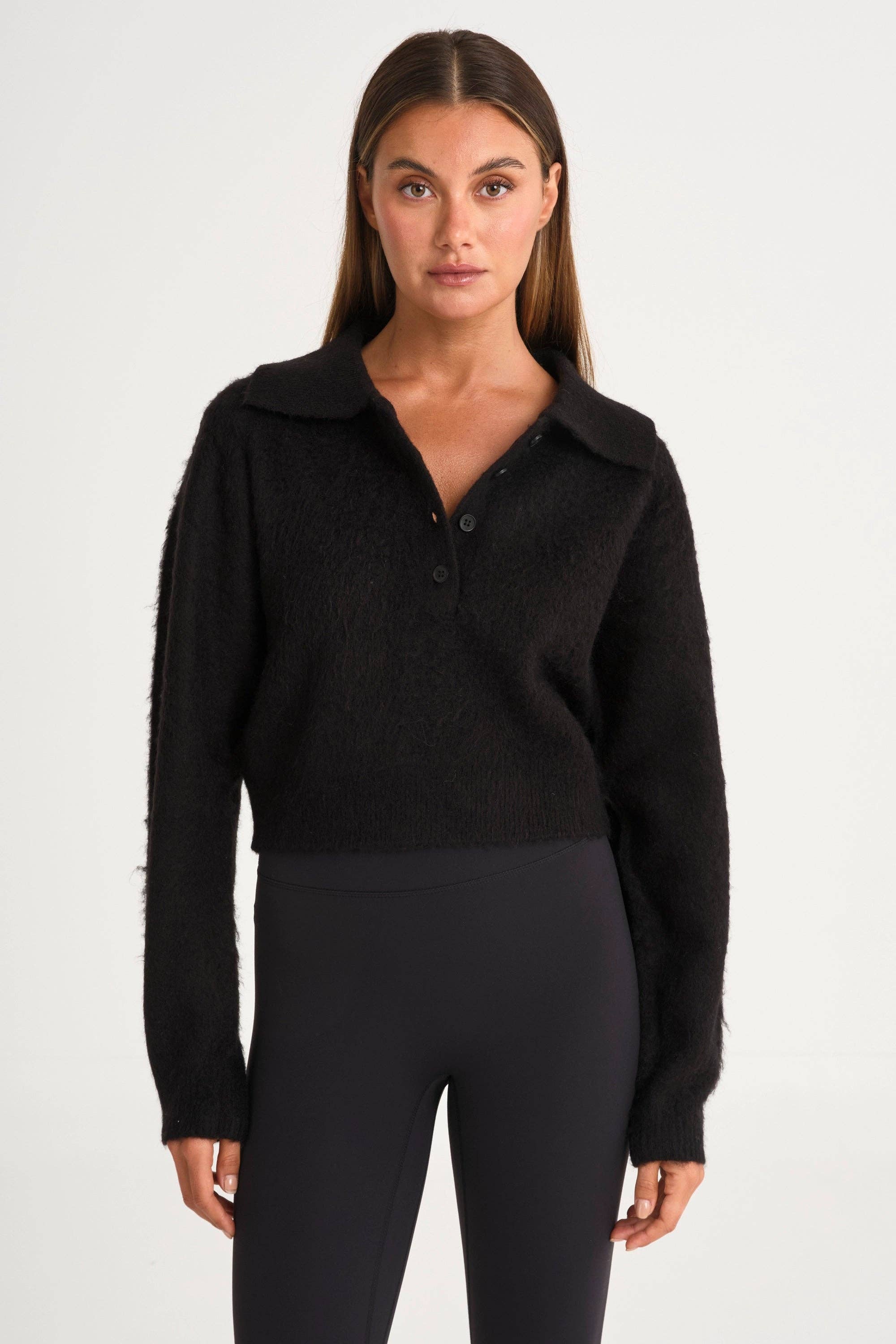 All Fenix - 1/2 Button Polo Knit Black